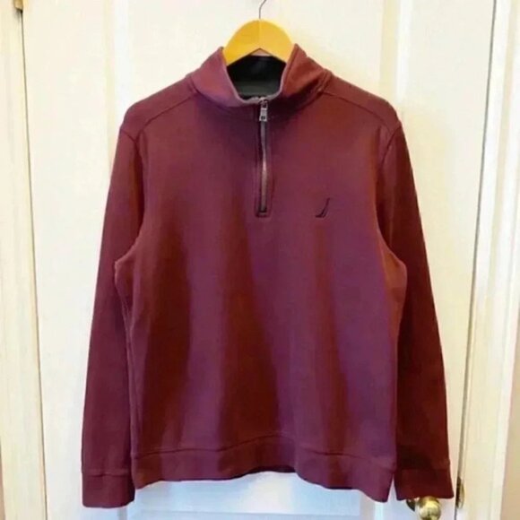 Nautica 1/4 Zip Pullover Sweater Maroon Burgundy Cotton Size Medium - Picture 3 of 13